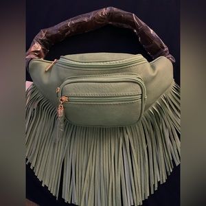 NWT Turquoise/Teal fringed faux leather strap Crossbody